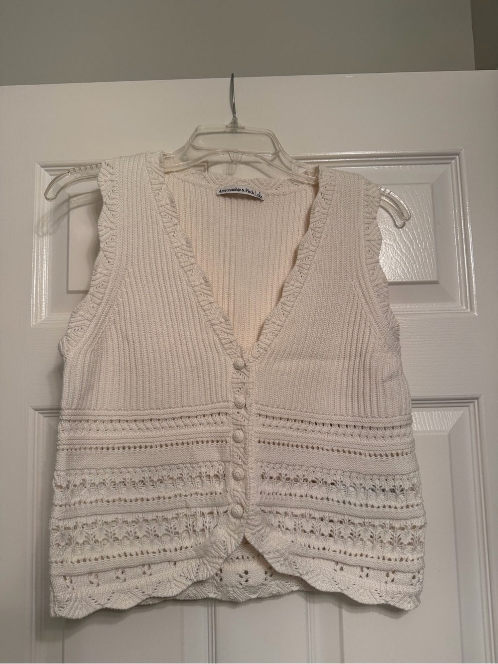Abercrombie & Fitch Cream Knit V-Neck Buttoned Vest